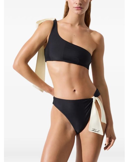 Karl Lagerfeld Black Bow-Detail Cheeky Bikini Bottoms