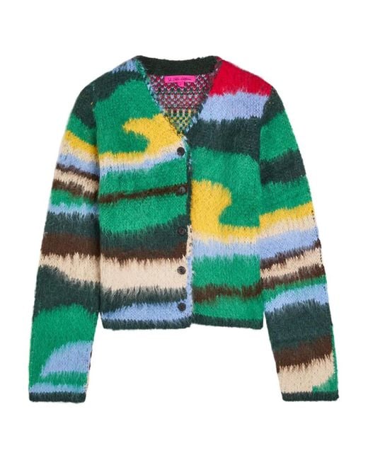 Cárdigan en jacquard con cuello en V The Elder Statesman de color Green