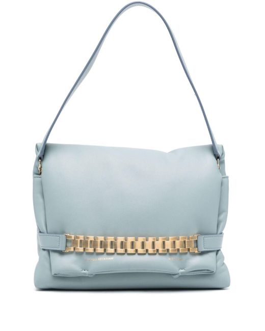 Victoria Beckham Puffy Chain Leather Clutch Bag Blue