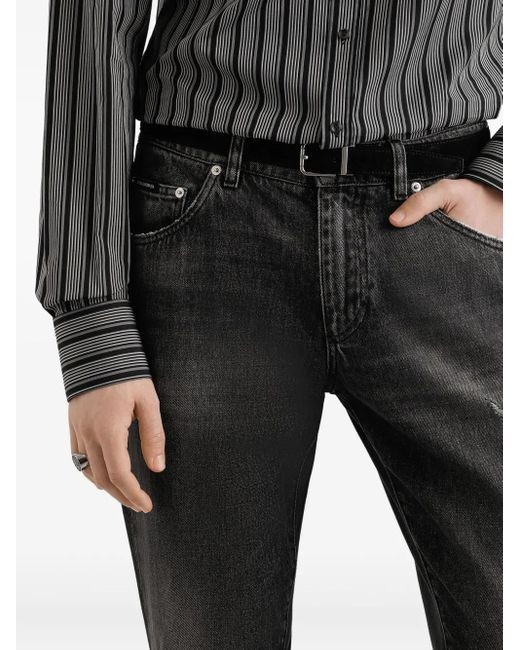 メンズ Dolce & Gabbana ダメージ ロゴプレート ジーンズ Gray