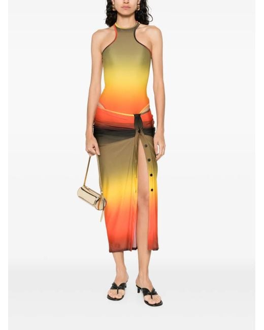 The Attico Orange Gradient-Effect Midi Skirt