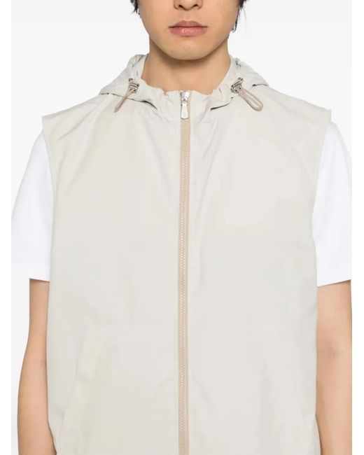 Eleventy White Hooded Zip-Front Gilet for men