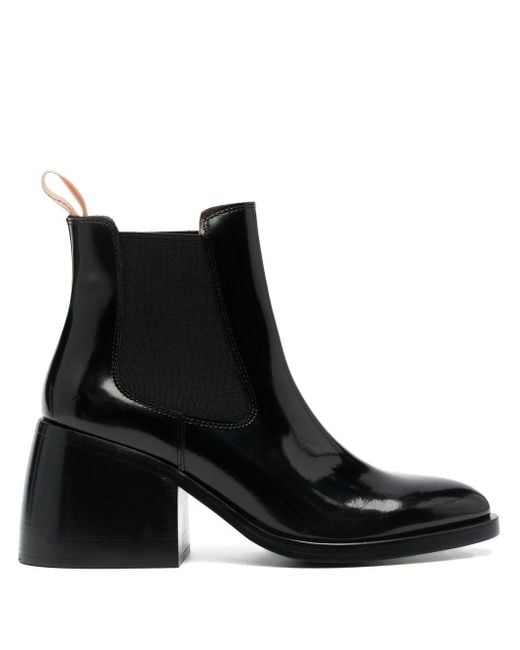 block heel patent boots