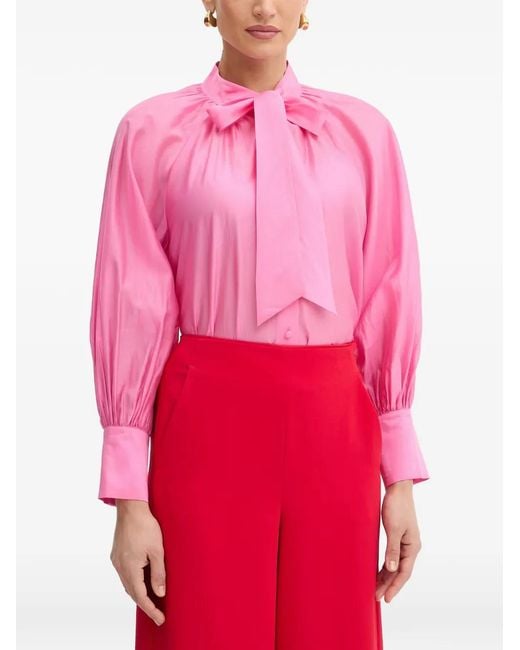 Twinset Pink Blouse À Manches Bouffantes Et Nœud Lavallière