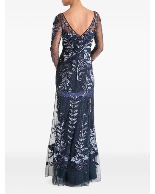 Temperley London Blue Lavinia Sequin-Embellished Floral Maxi Dress
