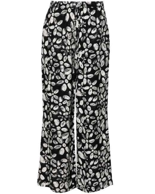 Marni Black Floral Crepe Straight Trousers