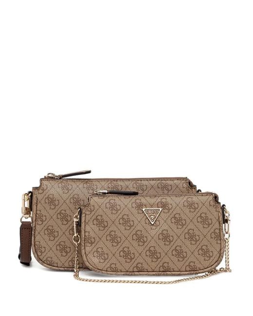 Guess Brown Monogram-Pattern Crossbody Bag