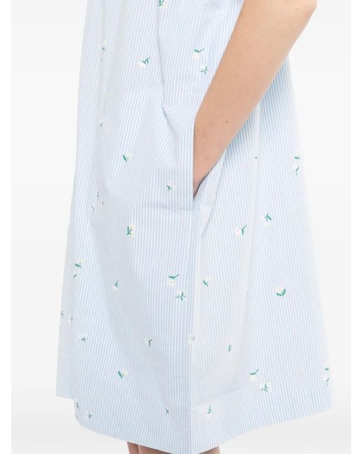 SPORT b. by agnès b. White Striped Floral-Embroidered Shirt Mini Dress