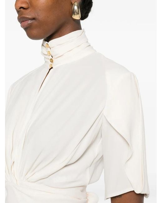 Elisabetta Franchi White Tie-Waist Short-Sleeve Blouse