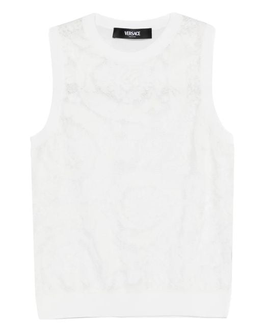 Versace White Lace Knit Top