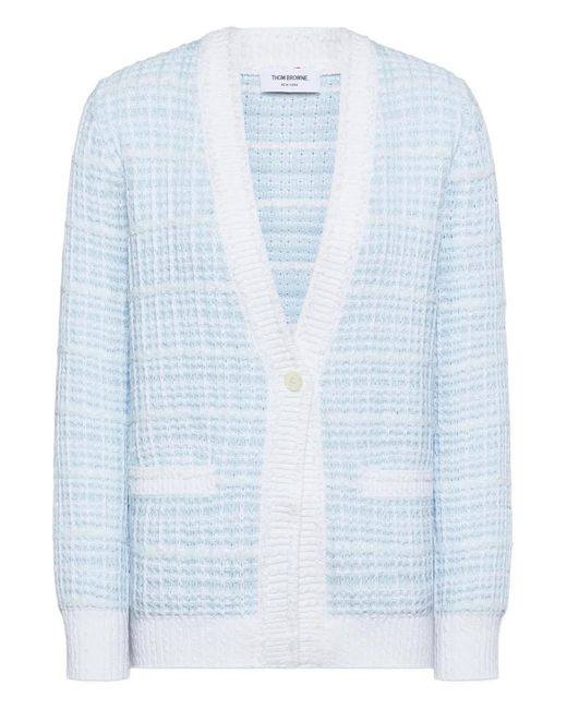 Thom Browne Blue Tuck Stitch Elongated Cardigan