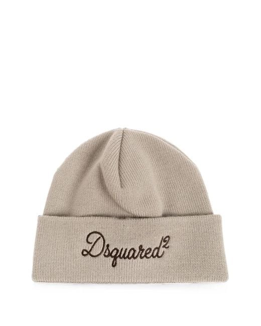 DSquared² Natural Logo-Embroidered Beanie Hat for men