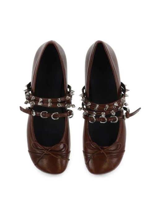 Abra Brown Ballerines En Cuir À Détails De Clous