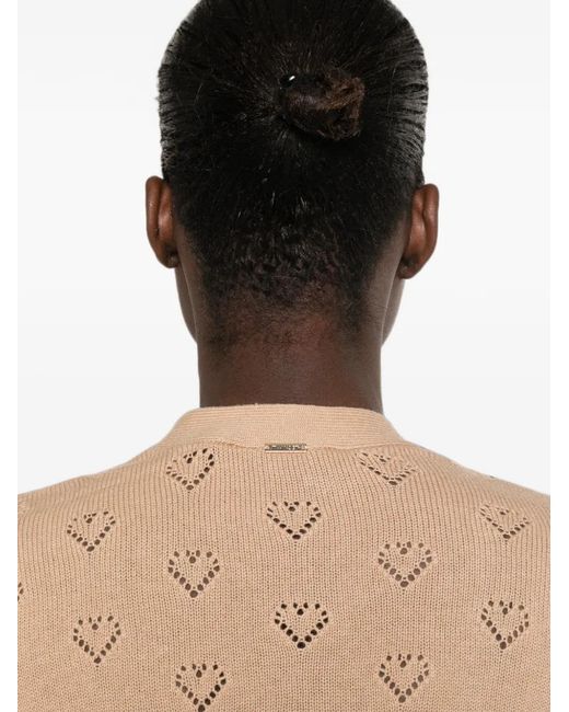 Twinset Natural Pointelle-Knit Heart-Motif Cardigan