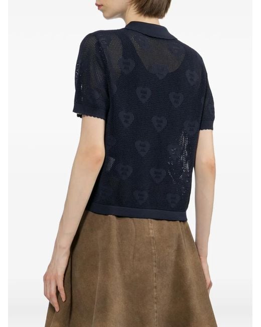 AAPE BY A BATHING AP Blue Heart-Motif Open-Knit Polo Shirt