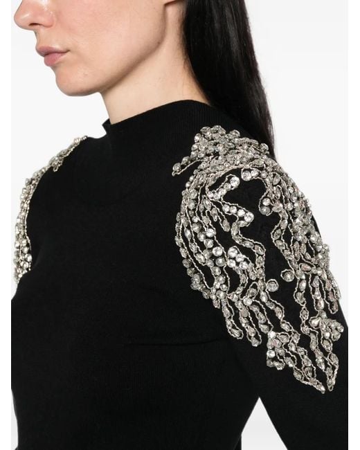 Circus Hotel Black Crystal-Embellished Cut-Out Sweater
