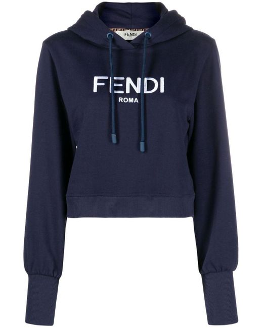 Fendi Blue Logo-print Drawstring Hoodie