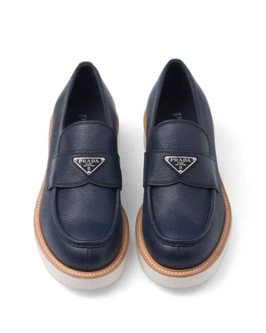 Prada Blue Triangle-logo Leather Loafers for men
