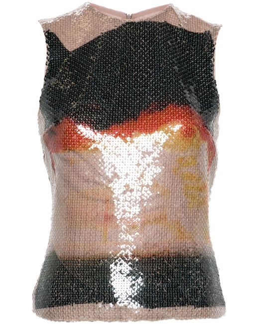 16Arlington Black Fire-print Sequinned Top - Women's - Polyester