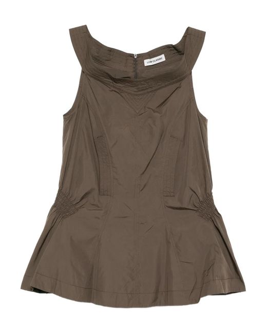 Low Classic Brown Shirred Blouse Top
