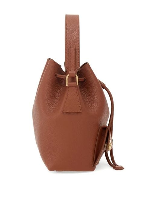 Ferragamo Brown Drawstring Leather Bucket Bag