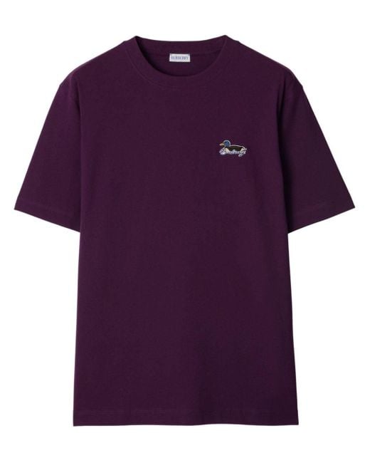 Burberry Purple Logo-embroidered Cotton T-shirt for men