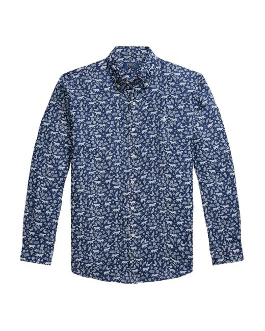 Polo Ralph Lauren Blue Linen Shirt for men