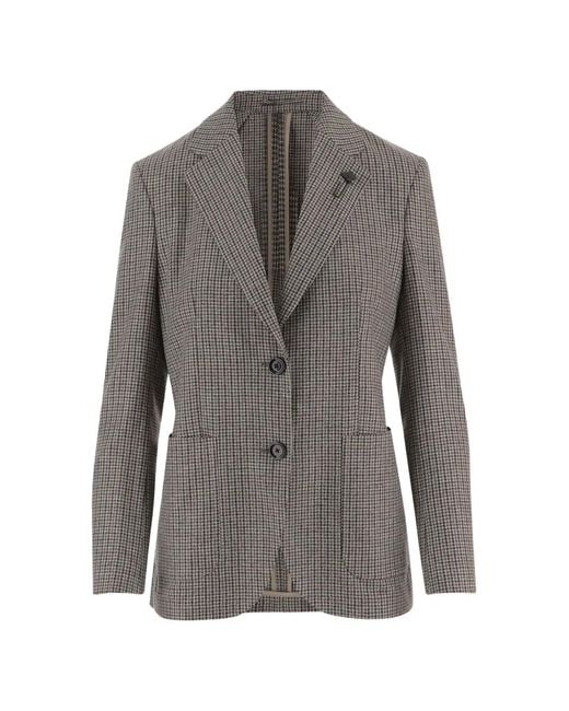 Lardini Gray Houndstooth-Pattern Blazer