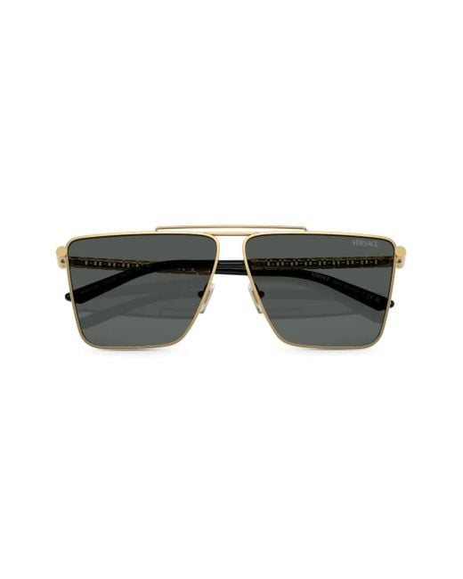 Versace Gray Tubular Greca Square-Frame Sunglasses for men