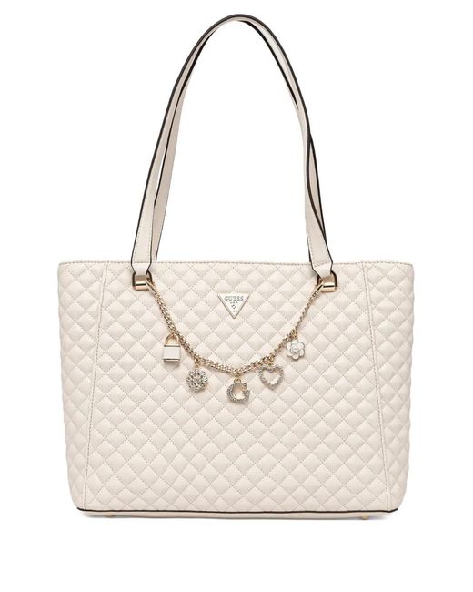 Guess Natural Quilted Charm-Detailing Tote Bag