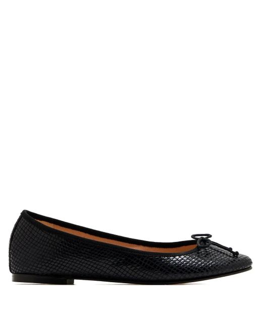 House Of Ballerinas Black Snakeskin-Bow Ballet Flats