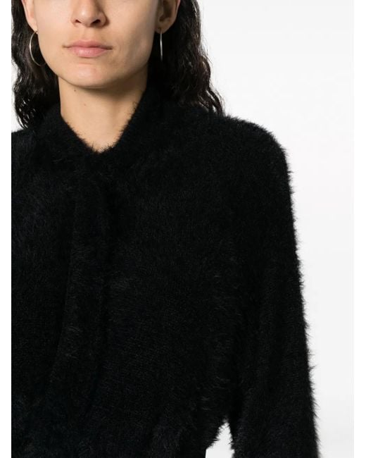Alberta Ferretti Black Brushed-Effect Press-Stud Cardigan