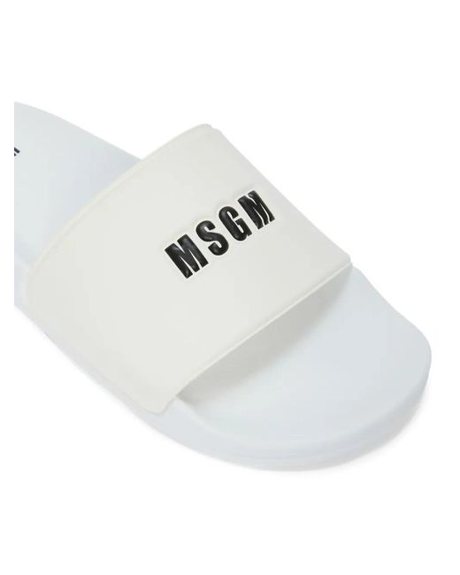 MSGM White Logo-Embossed Slides for men