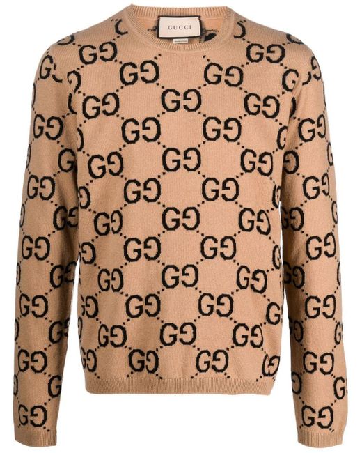 メンズ Gucci GGウール ジャカード セーター, ベージュ, ウェア Brown