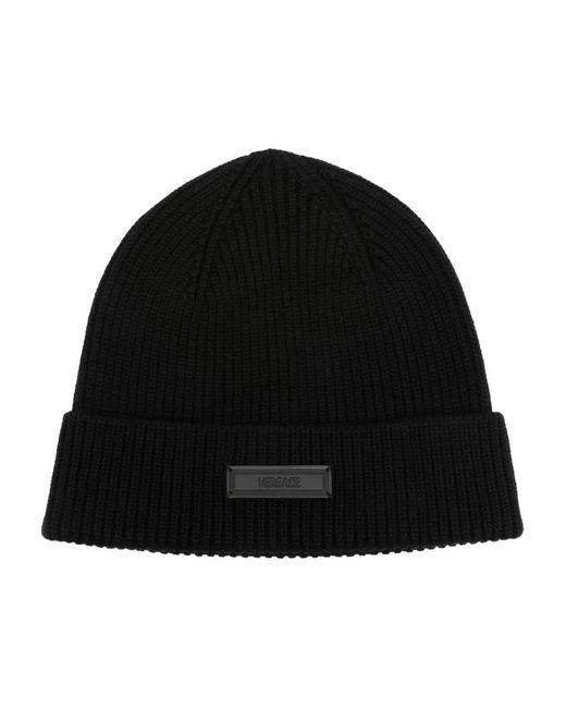 Versace Black Logo-Appliqu� Wool Beanie for men