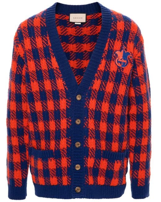 Gucci Red Interlocking Gg Gingham Wool Cardigan for men
