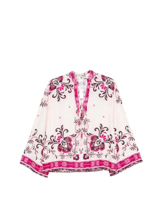 Twinset Pink Floral-Print Tie-Fastening Blouse