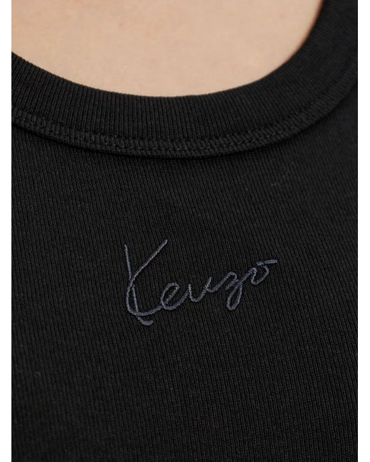 KENZO Black Signature Logo-Embroidered Ribbed Cotton Top