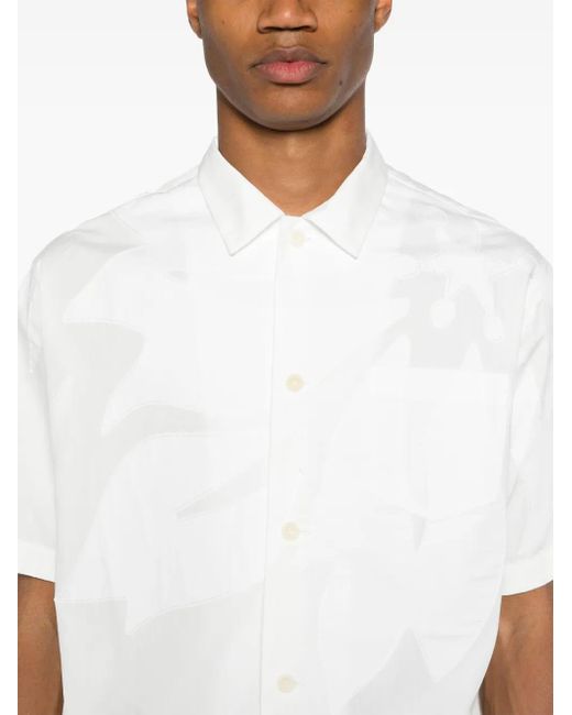 Sacai White Embroidered-Design Button-Up Shirt for men