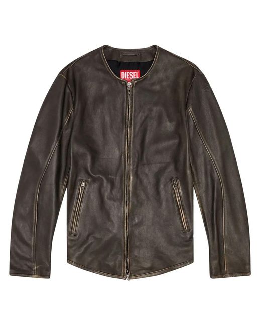 DIESEL Gray L-Emma Leather Jacket for men