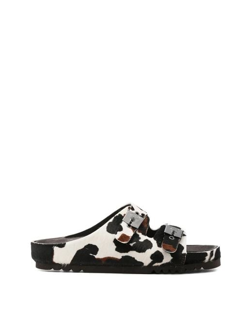 Scholl White Cow-Print Sandals