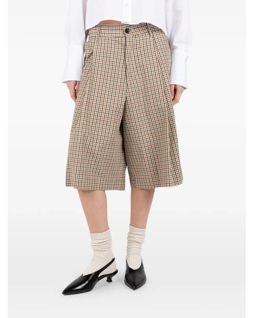 Societe Anonyme Natural Checked Pleated Shorts