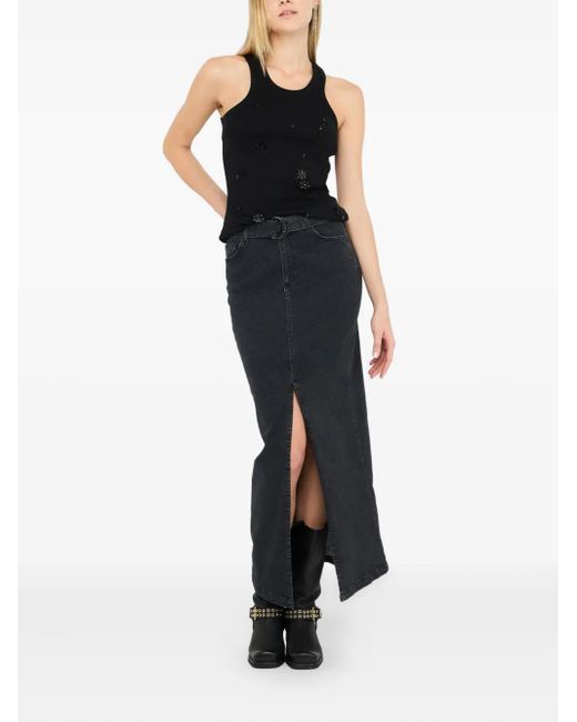Liu Jo Black Belt-Waist Denim Maxi Skirt