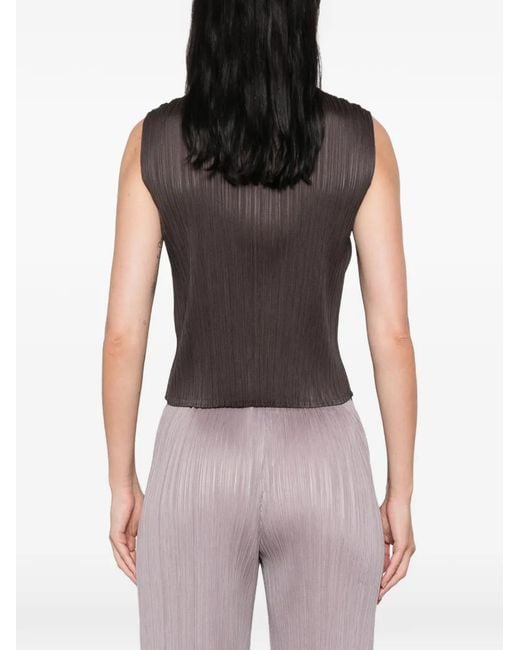 Pleats Please Issey Miyake Gray Pleated Sleeveless Top