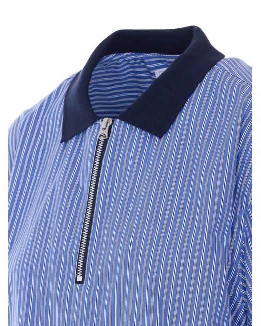 Sacai Blue Striped Zip Polo Shirt for men
