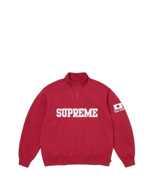 Supreme Red Flag-Detail Half-Zip Sweatshirt for men