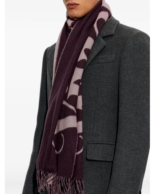 Vivienne Westwood Black Logo-Intarsia Fringed Scarf