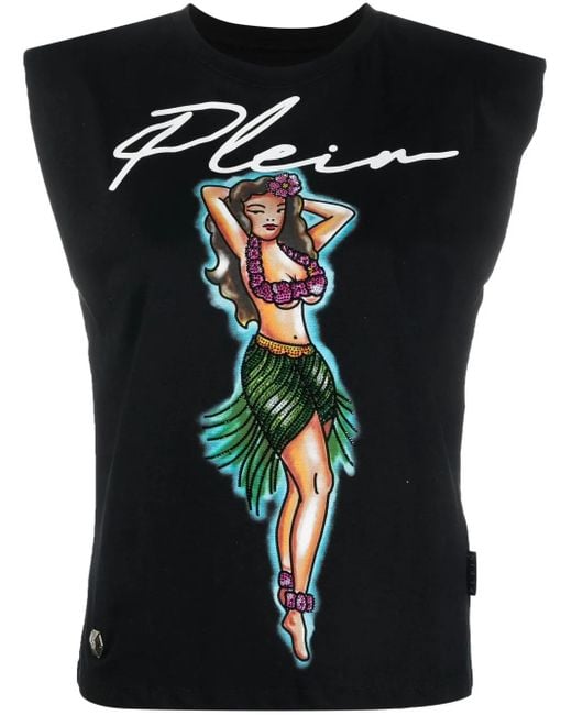 Philipp Plein Black Aloha Logo-Print Tank Top