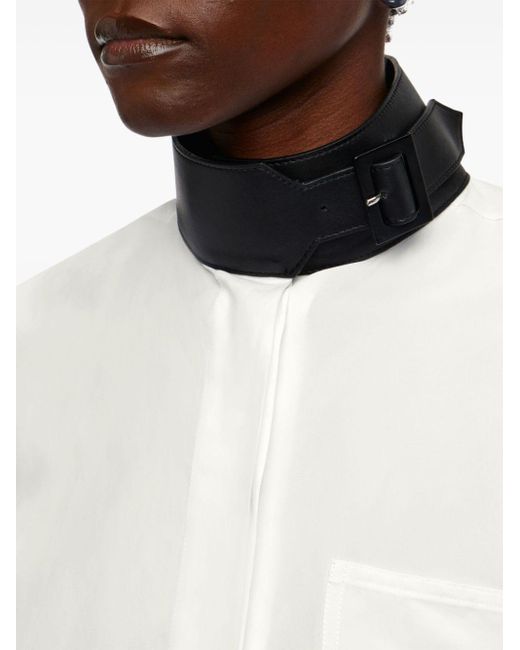Ferragamo White Faux-leather Collar Shirt