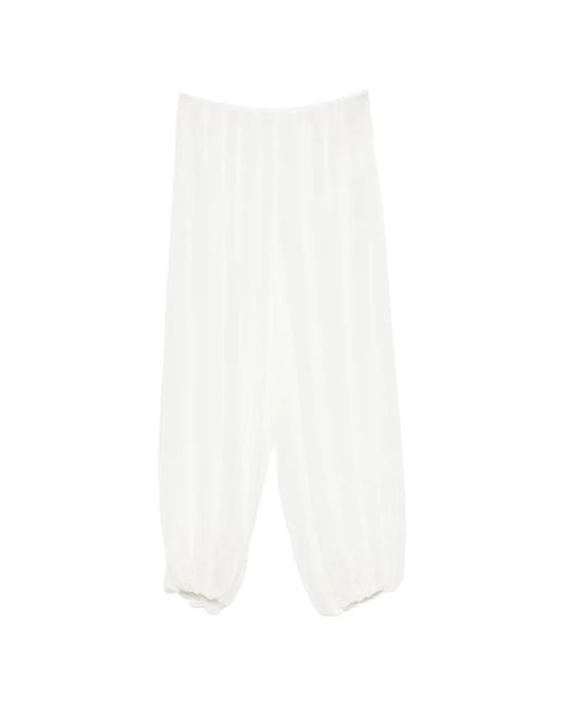 Frankie Shop White Mio Sheer Gathered-Hem Trousers
